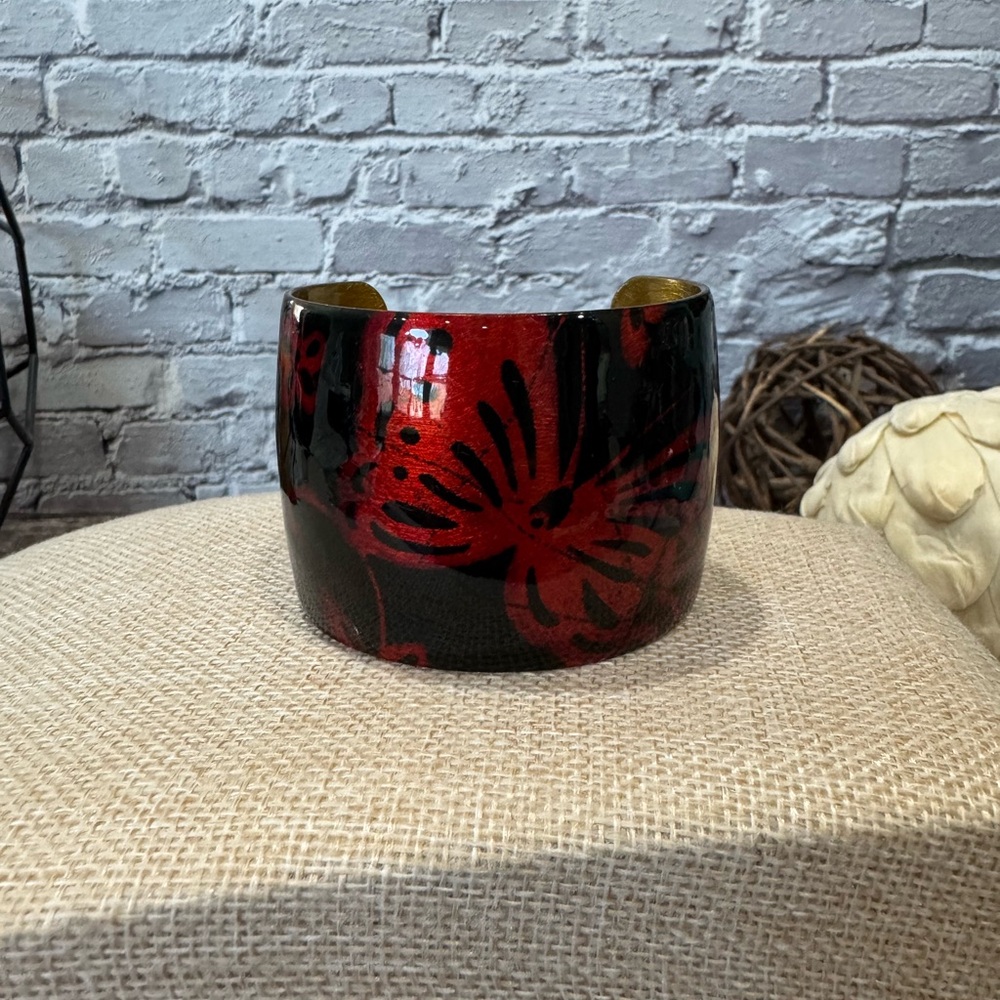 Large Butterfly/Flower Resin over Brass Cuff Bracelet ITM871